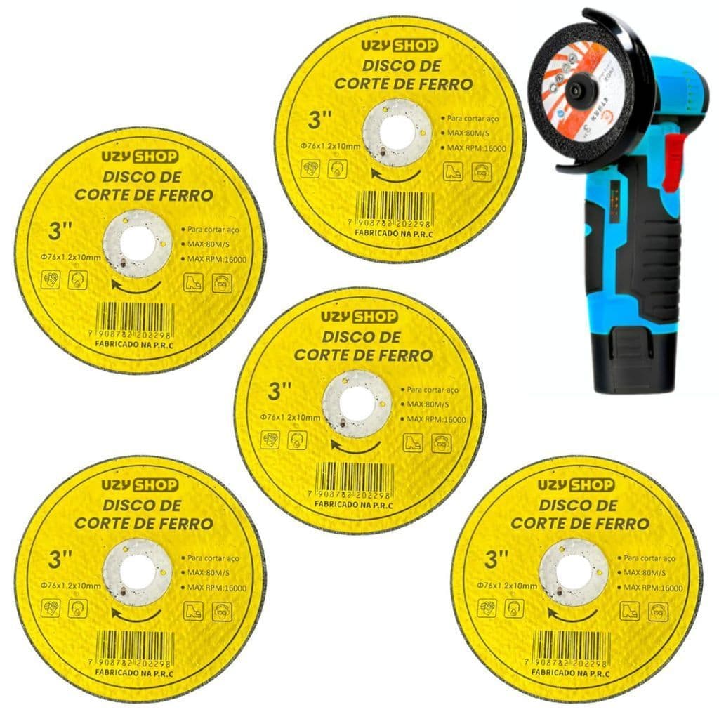Kit 5 Discos Corte 76mm 3 Polegadas Aço Ferro Serralheria Oficina Construção Amarelo