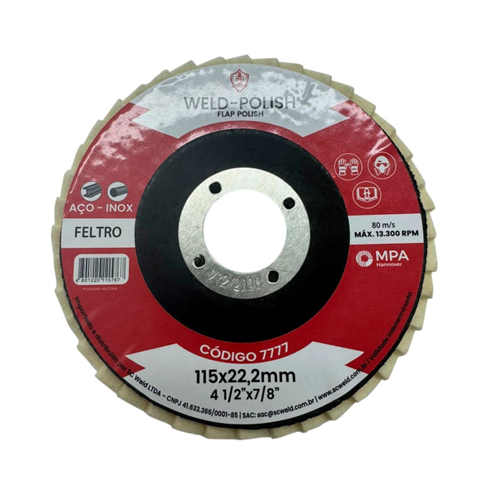 Disco Flap de Feltro para Polimento 4.12" Polish 115 x 22,23mm SC Weld Supra 7777