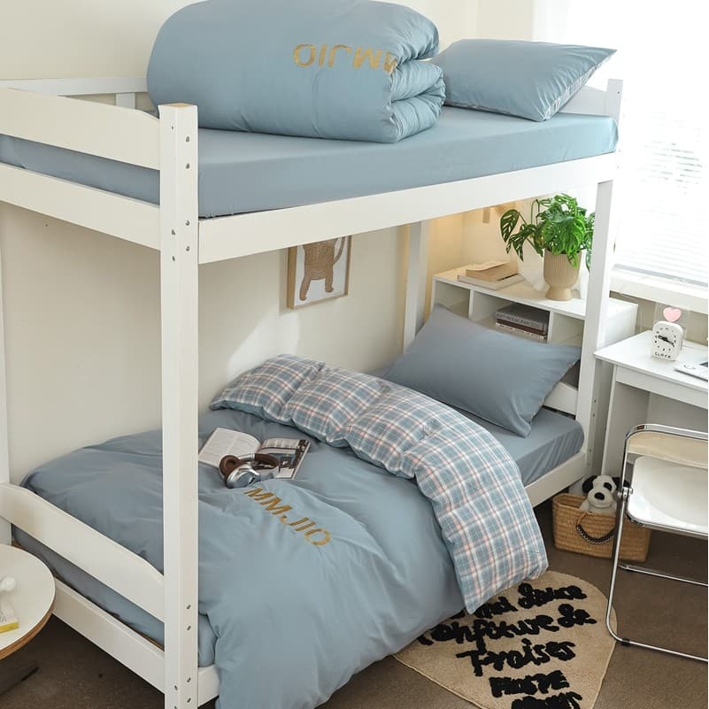 2025 Novo estilo de algodão lavado bordado dormitório estudantil cama de solteiro conjunto de três peças beliche superio