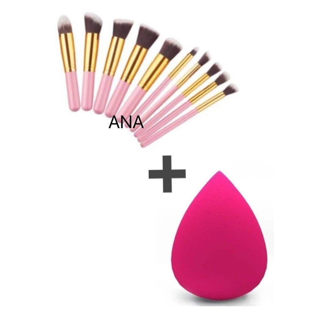 Kit pinceis maquiagem 10 peças + 3 ESPONJAS  pronta entrega-INLIS ANA