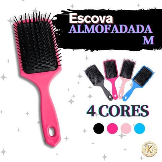 Escova de Cabelo Raquete Pentear e Desembaraçar Almofadada Quadrada Tamanho M