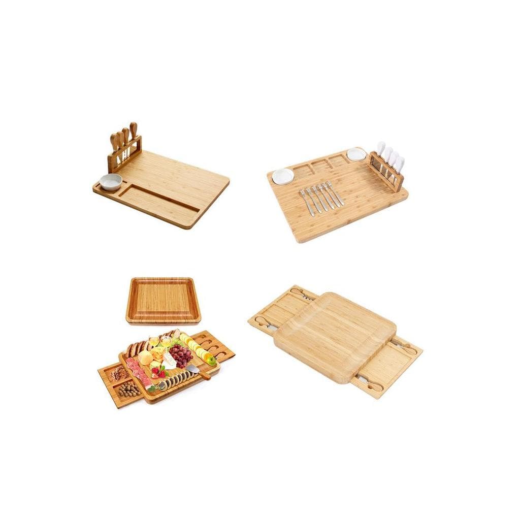 Tábua de queijo venda quente com gaveta bandeja faca conjunto tábua de corte de bambu pronto estoque conjunto de tábua d