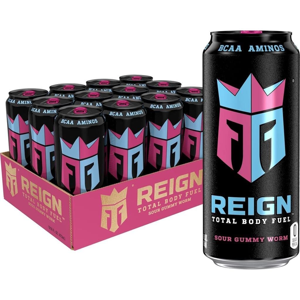 Reign Total Body Fuel, Gummy Worm Azedo, Bebida para Fitness e Performance, 16 Fl Oz (Pacote com 12)