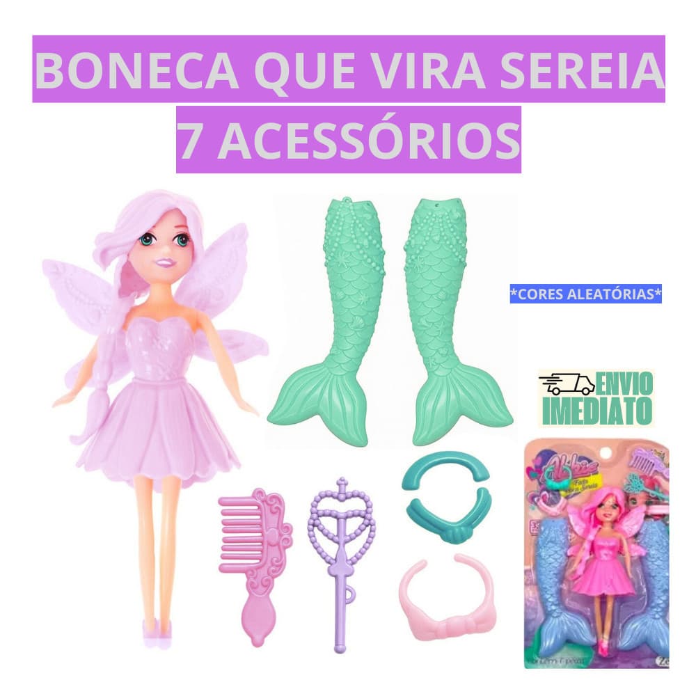 Boneca Transformável que Vira Sereia com 7 Acessórios – Brinquedo Criativo Interativo