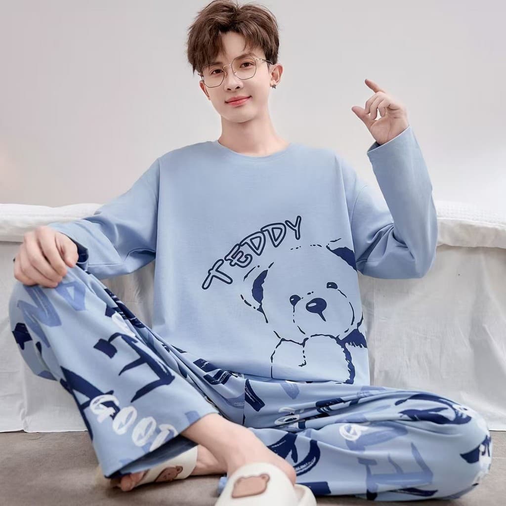 Pijamas masculinos outono calças de manga comprida pijamas moda masculina dos desenhos animados primavera outono Homewea