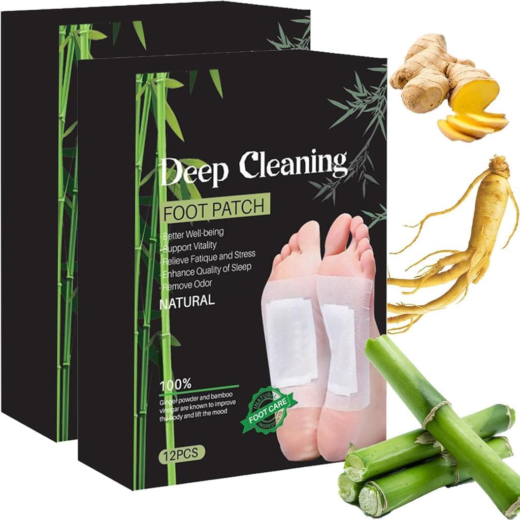 24 Adesivos para os Pés (3 em 1), Adesivo Natural à Base de Ervas com Bambu, Ginseng, Alcaçuz e Gengibre em Pó, Promove
