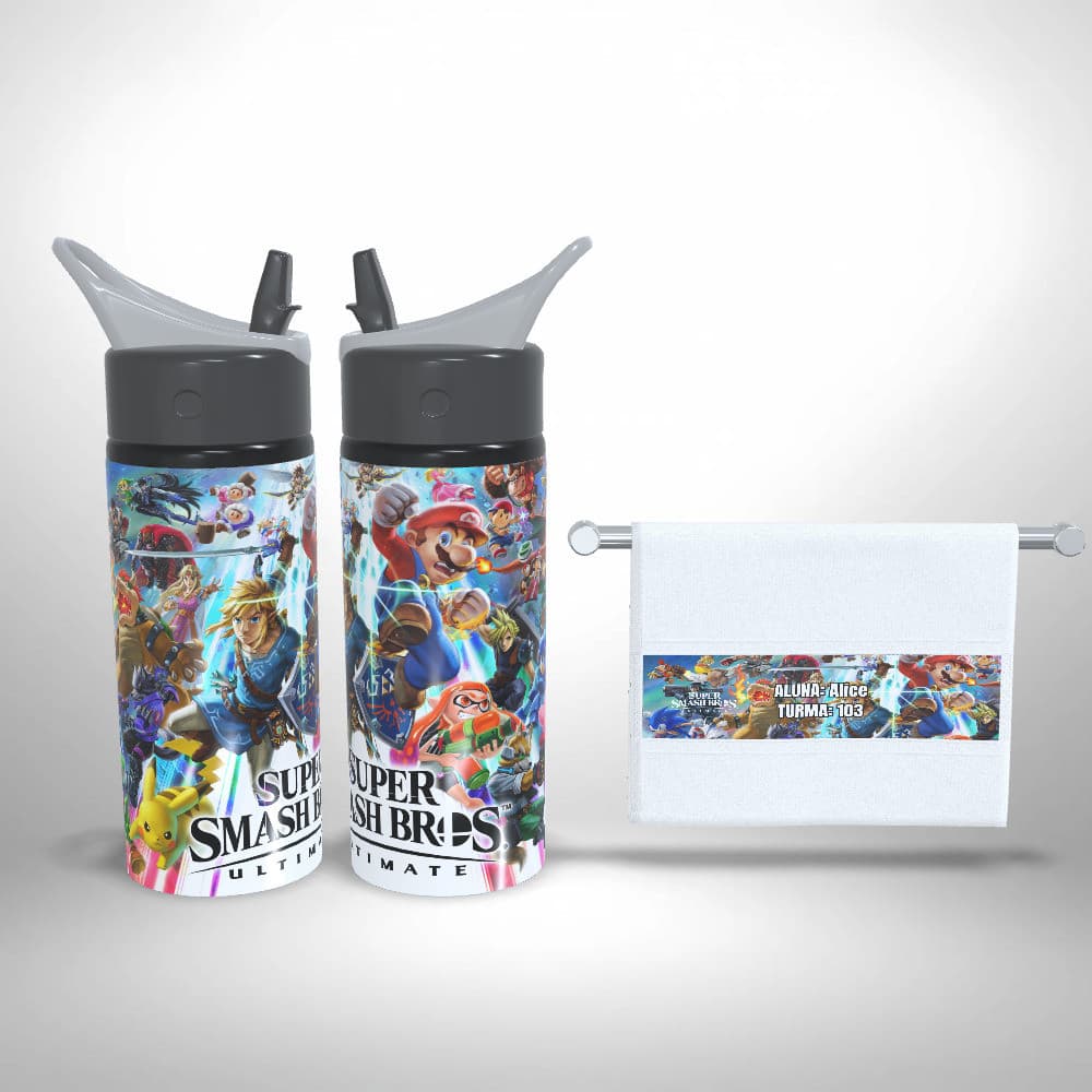 Kit Escolar Squeeze e Toalhinha - Super Smash Bros Ultimate