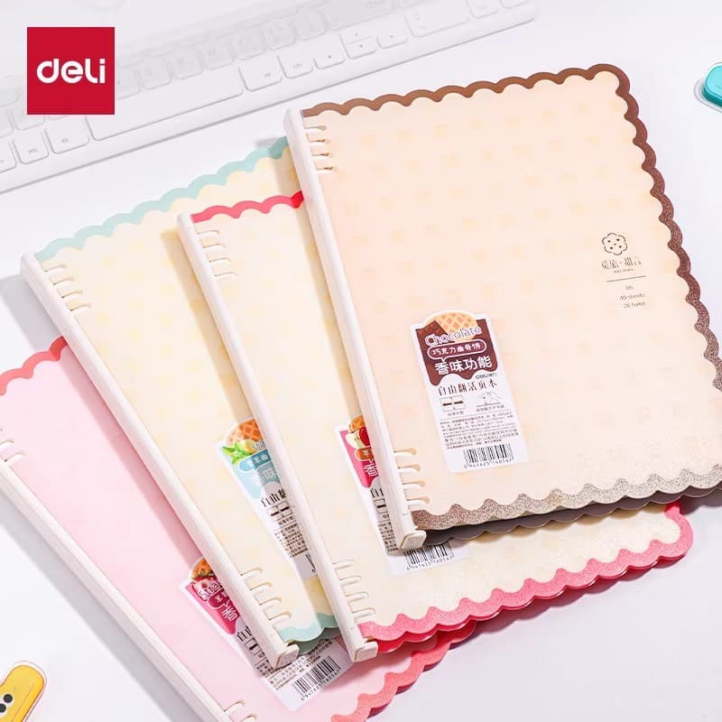 [Find Journey · Palavras doces] Deli A5/B5 Flip grátis folhas soltas PP capa de borda ondulada 40 folhas de papel branco