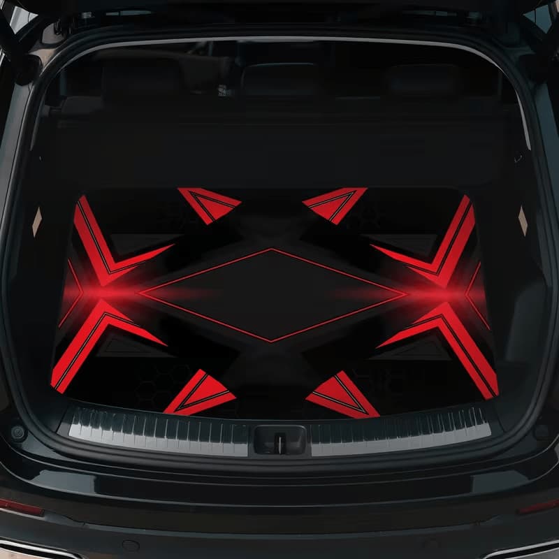 Tapete clássico para porta-malas de carro, 1 peça, vermelho, preto, tema geométrico, tapete para porta-malas de carro, f