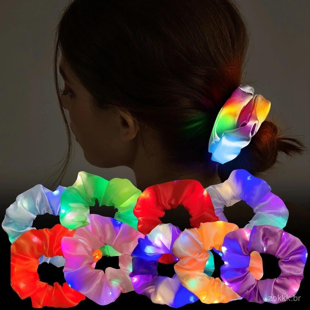 10 Peças De Faixas De Cabelo Luminosas De LED , Elásticos Iluminados Para Rabo De Cavalo De Cetim , Acessórios Meninas Q