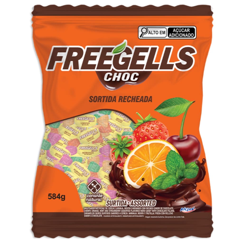 Bala Sortida Recheada Chocolate 475g Freegells