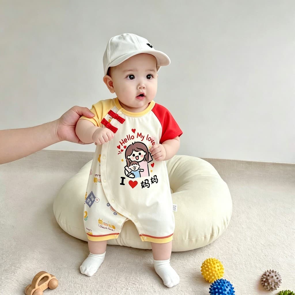 Eu amo a mãe recém-nascido macacão infantil verão estilo fino mês inteiro cem dias menino bebê roupas de verão pequeno m