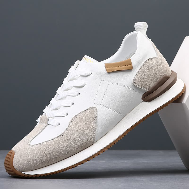 Di Luo Shark Sapatos masculinos de couro genuíno respirável sapatos casuais masculinos All-Match sapatos brancos esporti