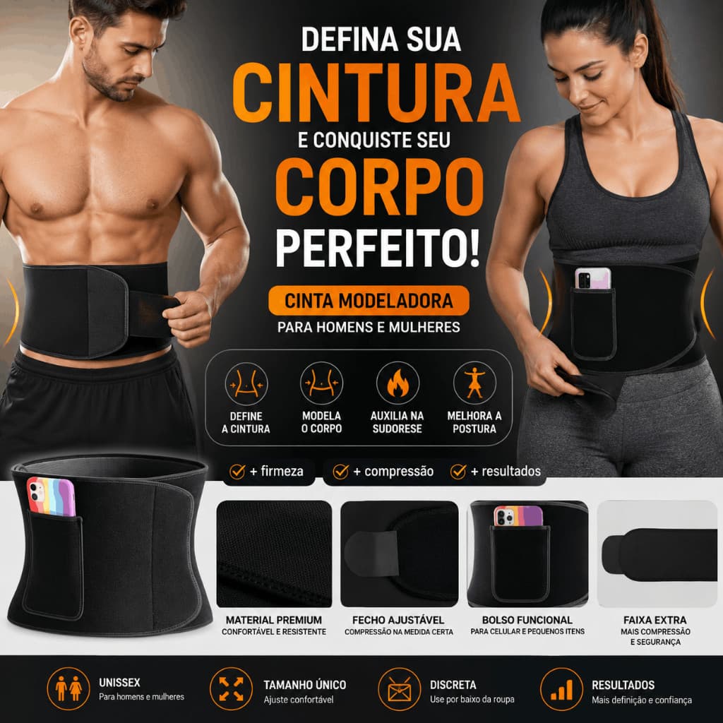 Cinta Modeladora Abdominal Faixa Redutora Unissex Ajustável Compressão Lombar Academia Cinta Fitness