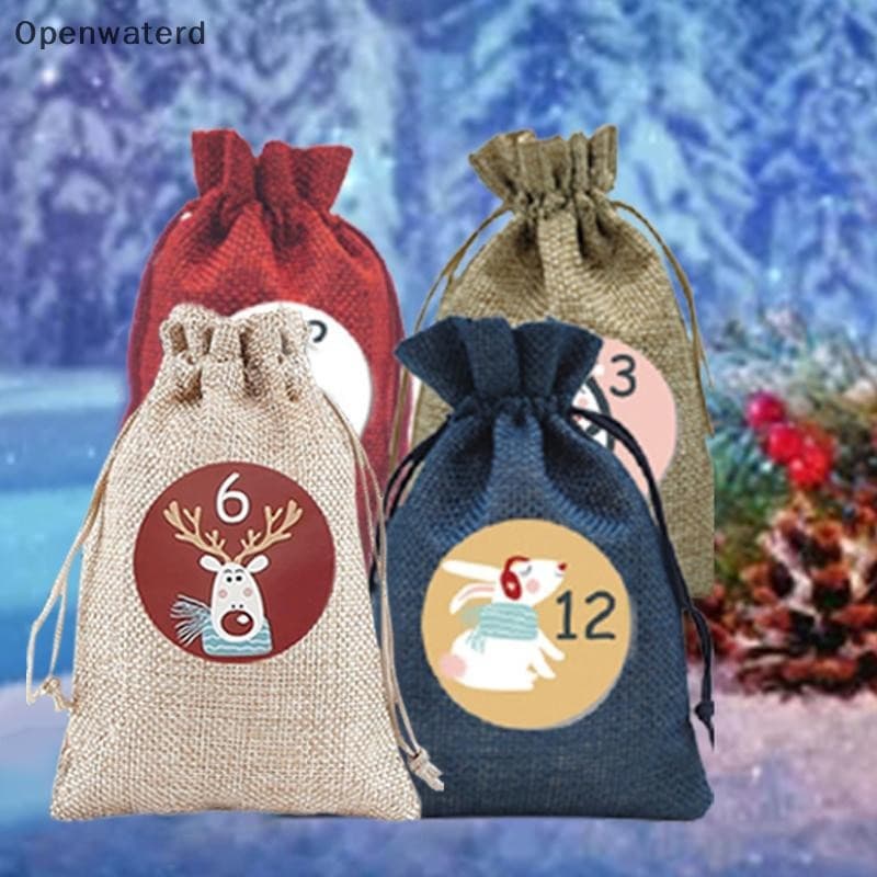 Openwaterd 24 Pçs/set Sacos De Presente De Natal Saco De Calendário Do Advento Bolsa De Armazenamento De Doces DIY Decor