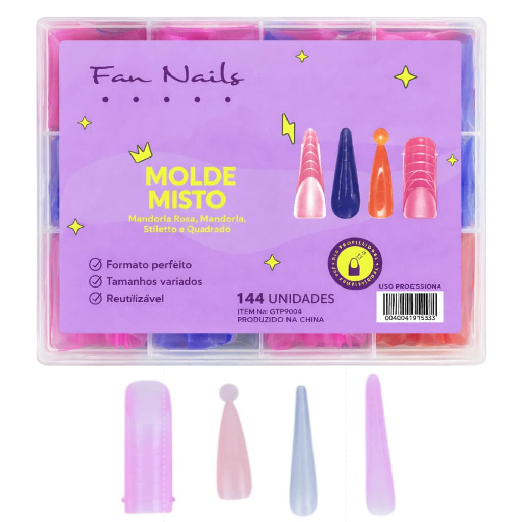 Molde F1 Dual Form Fan Nails 4 Modelos, Misto, Bailarina, Quadrado e Stiletto, 120 à 144 pçs