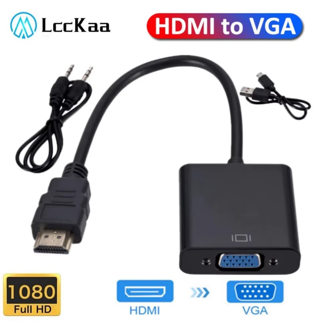 Conversor Adaptador HDMI Para VGA Com Áudio P2 E Alimentação USB Monitor Projetor