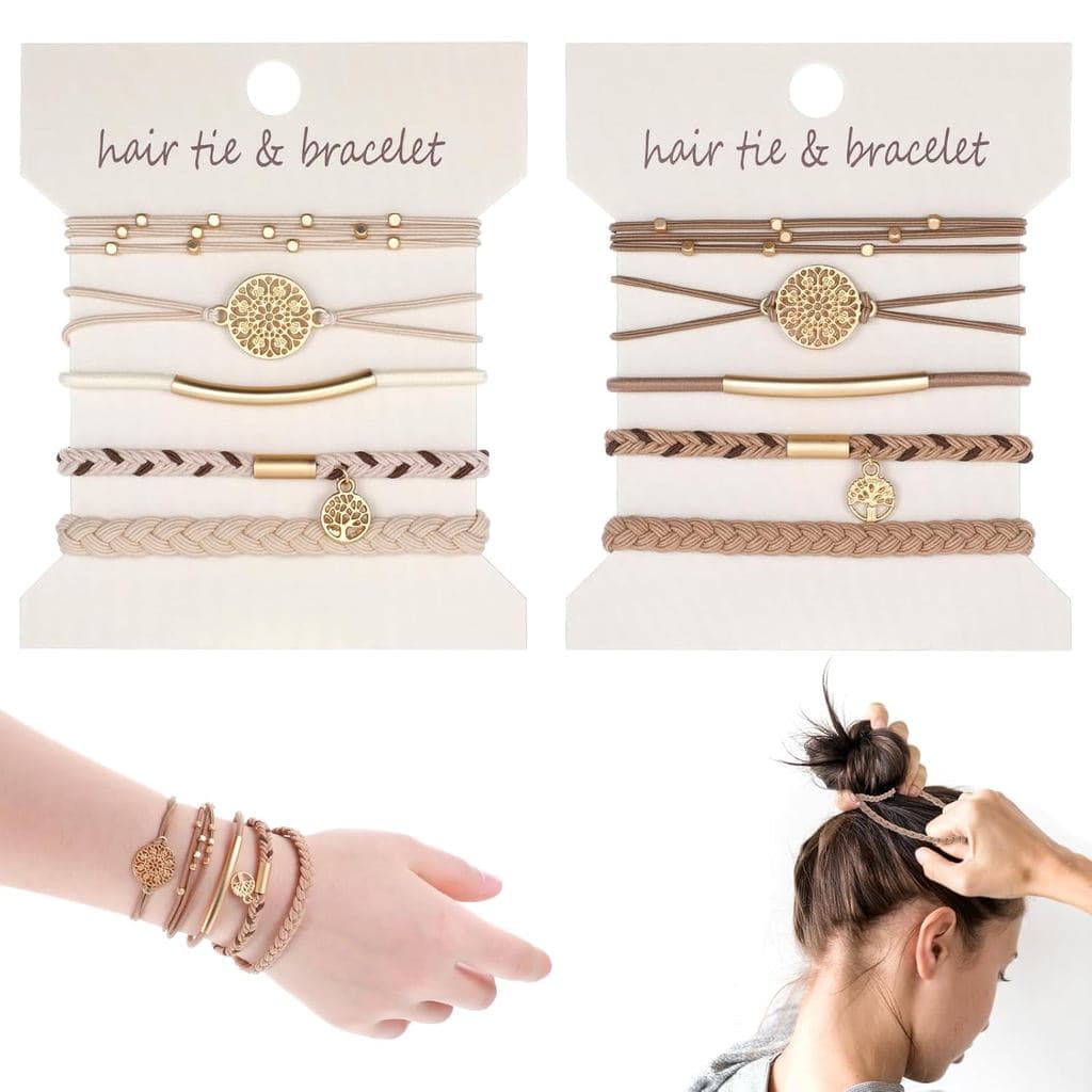Hair Ties Bracelet for Women, 10 PCS 5 Styles Boho Dual-Use Bracelet and Hair Tie Stylish Soft Braided Hair Bands Elasti