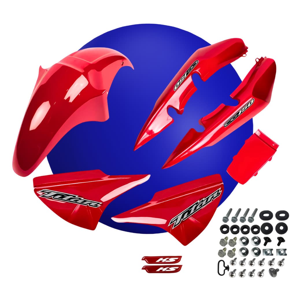 Kit Carenagem Titan 150 Vermelho 2004 2005 2006 2007 2008 + Adesivos e Parafusos Caruaru Guarau Brilho Envernizado