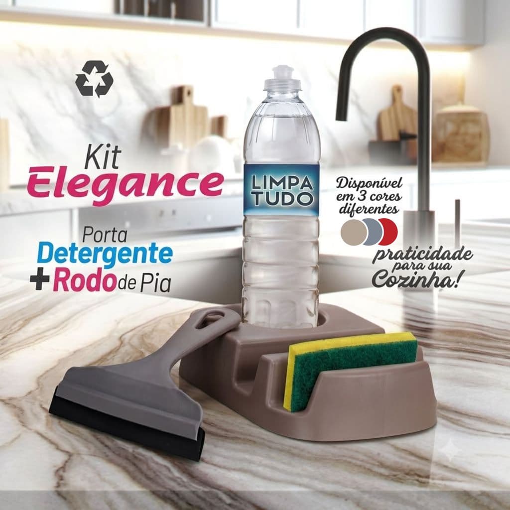 KIT PORTA DETERGENTE / ESPONJA COM RODO DE PIA DE PLASTICO 18,5X12X4CM