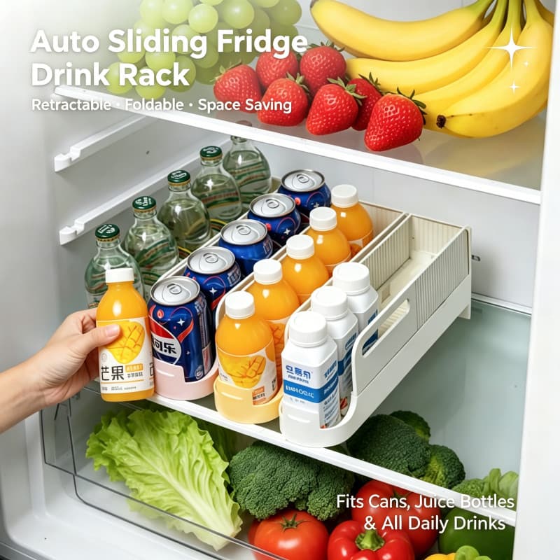 Organizador De Bebidas Para Geladeira Dobrável , Lata Deslizante Automática , Rack De Armazenamento , Refrigerante , Cer