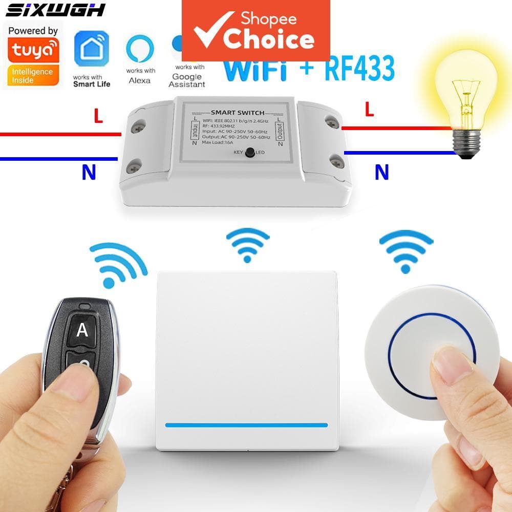 Para Tuya WiFi RF433 Interruptor Inteligente 16A Relé Sem Fio Suporte Vida APP Funciona Com Alexa Ewelink Luz
