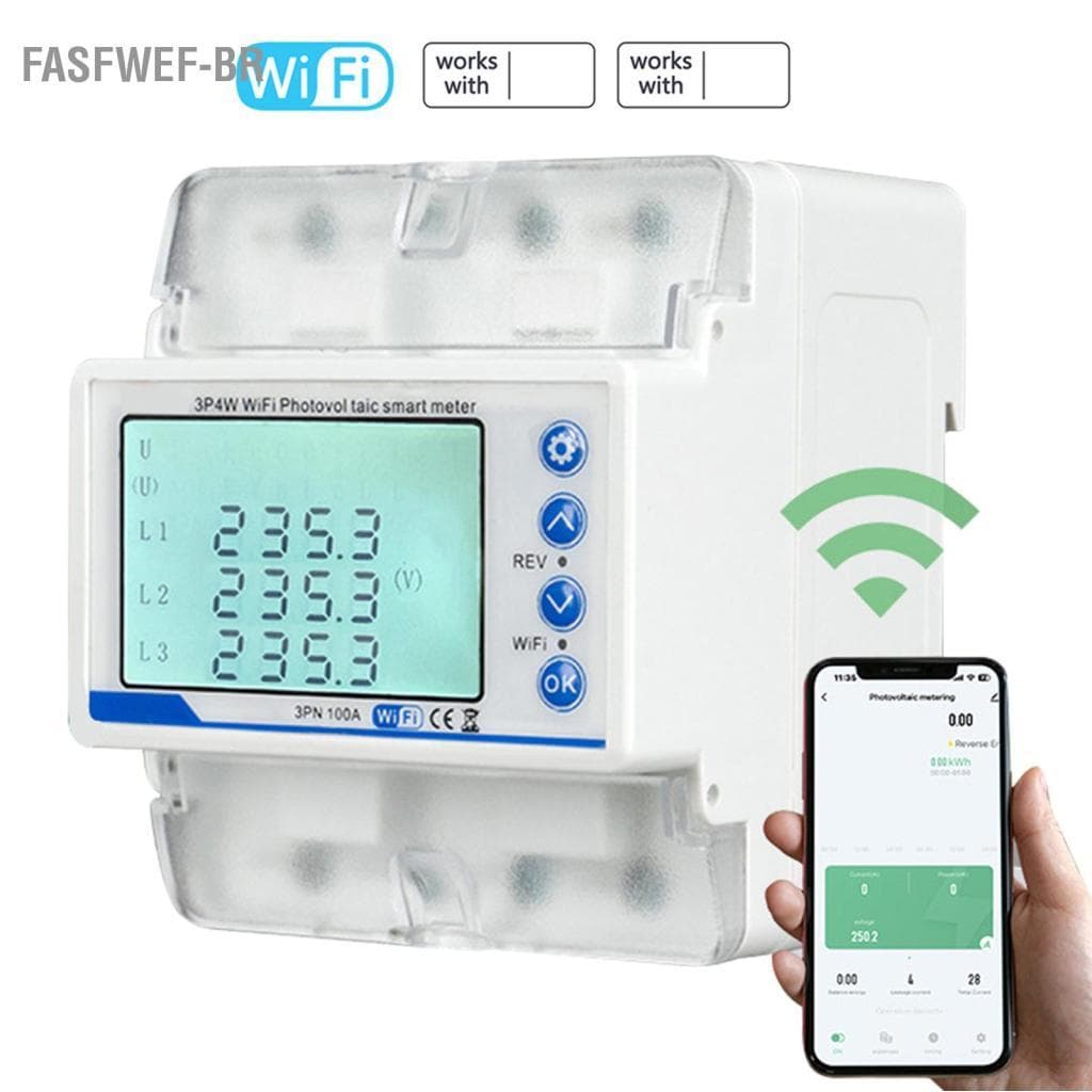 fasfwef-br Tuya WiFi 3P4W Medidor Fotovoltaico Interruptor de Religamento Trifásico Protetor de Religamento Inteligente