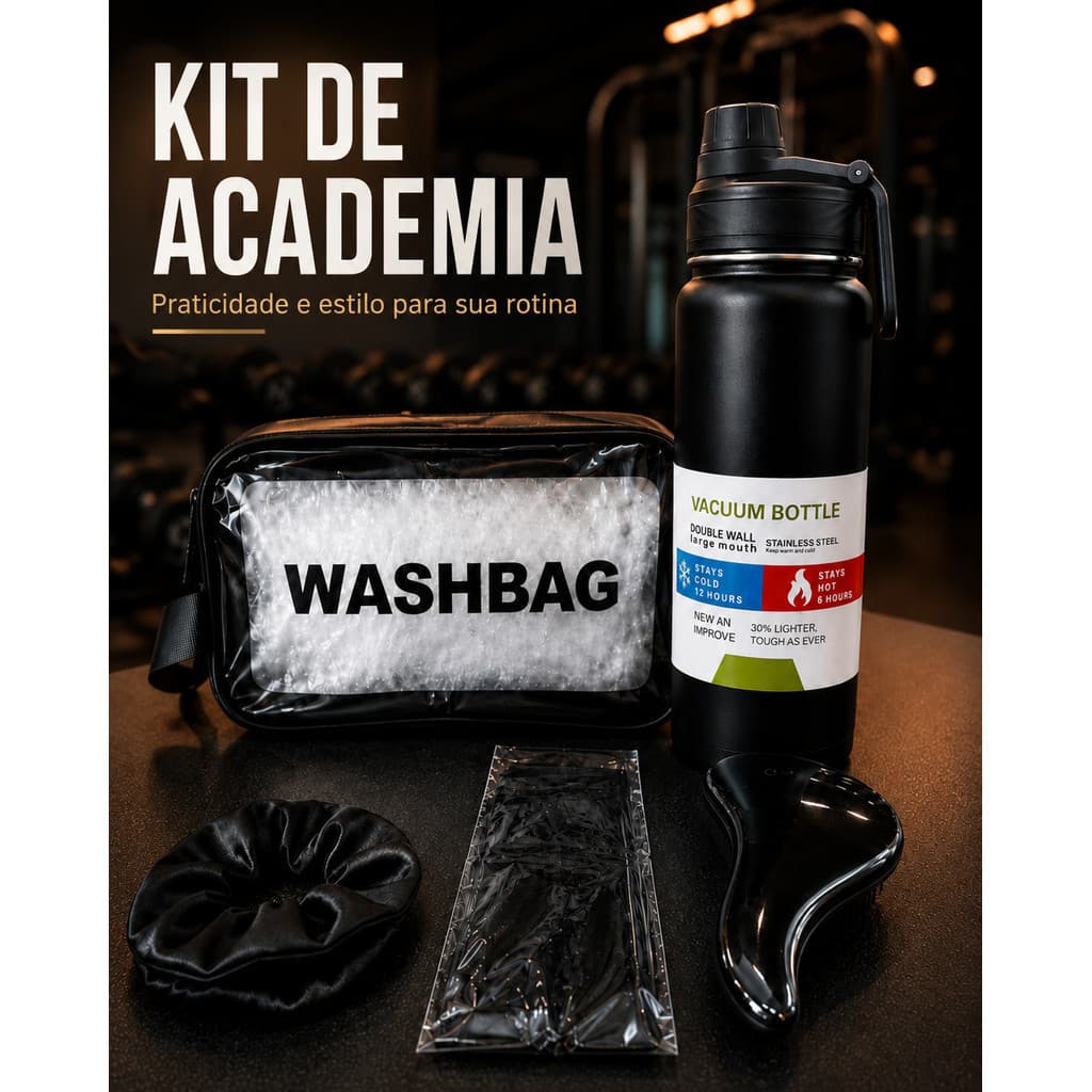 Kit Funcional Para Dia a Dia Academia Garrafa Necessaire Escova e Acessórios