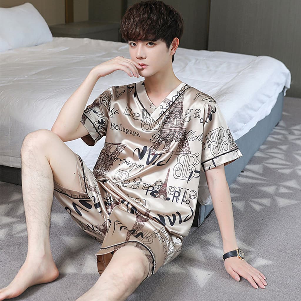 2026 novo estilo pijamas masculinos verão gelo seda Shorts de manga curta masculino High-End Homewear terno fino exterio