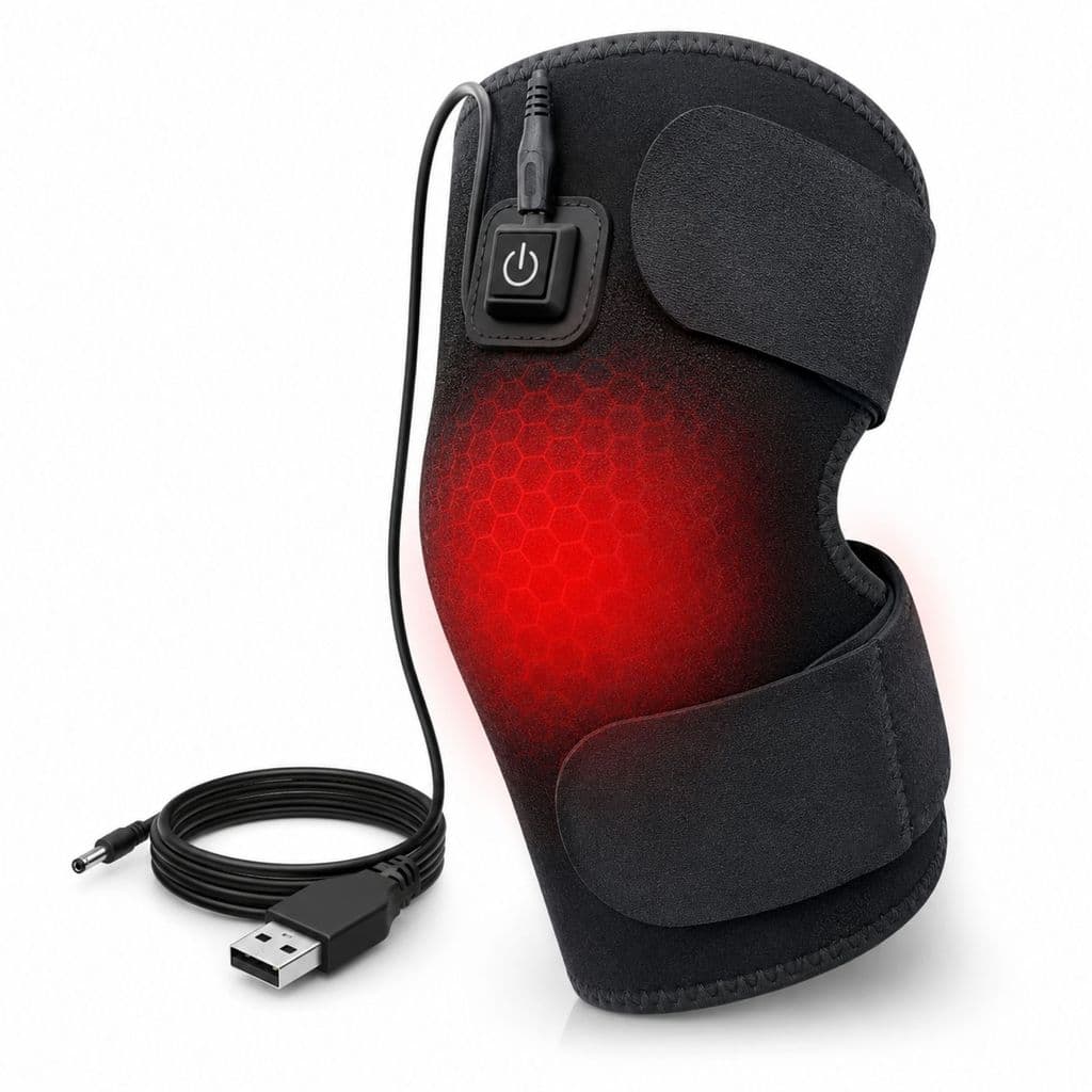 Joelheira Térmica com Aquecimento USB Ajustável Elétrica para Joelho Alívio Muscular Compressão Recarregável