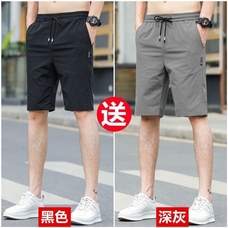Shorts de seda gelo masculino verão Ultra-fino novo estilo Street Wear solto praia cinco pontos calças esportivas casuai