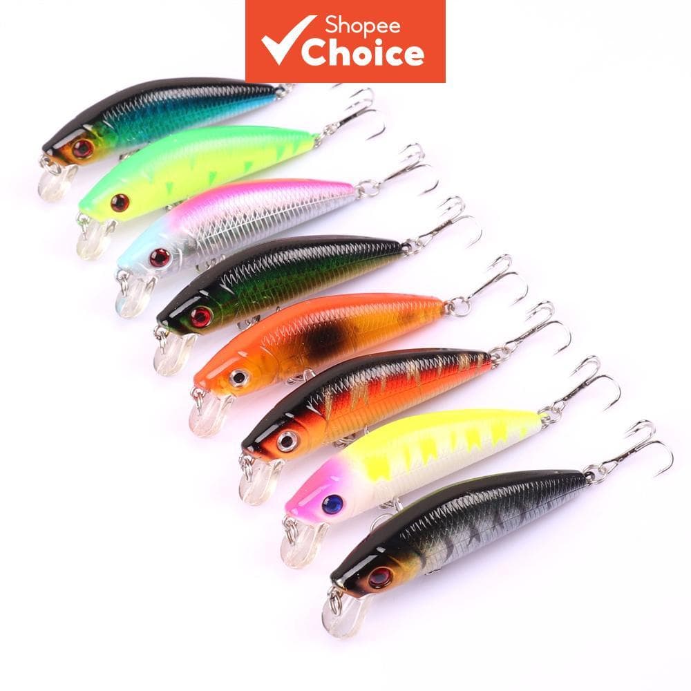 8 peças conjunto de iscas artificiais de pesca, isca de minnow, 7 cm, 8 g