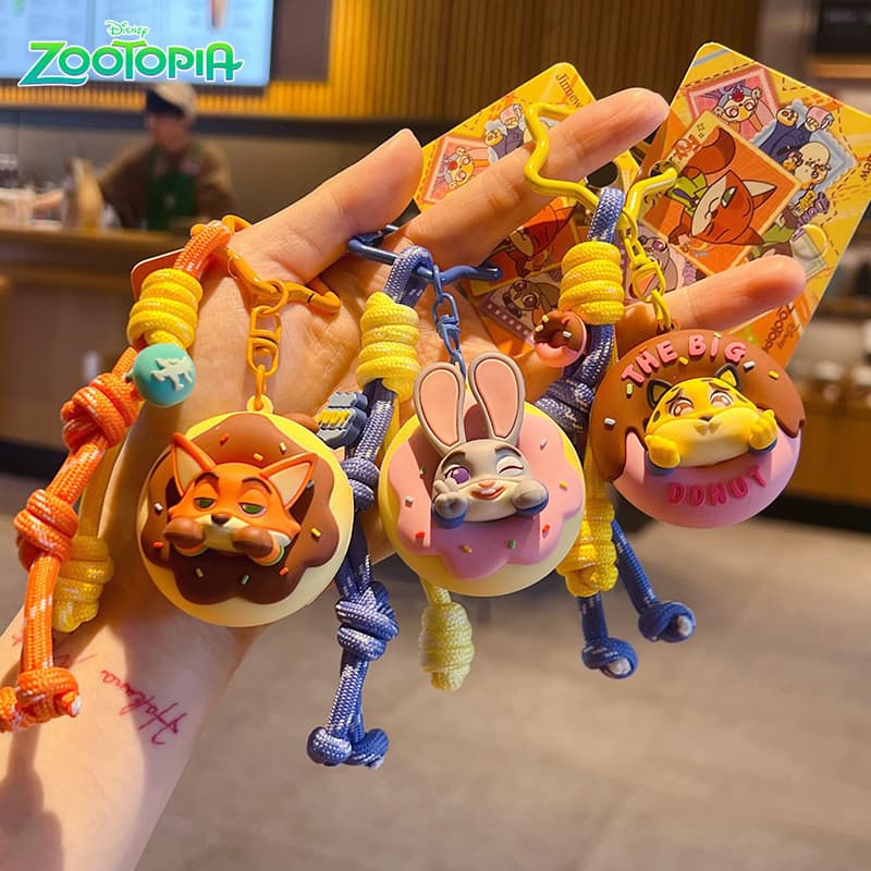 Chaveiro fofo Judy Nick, acessório de chaveiro em formato de donut da Zootopia.