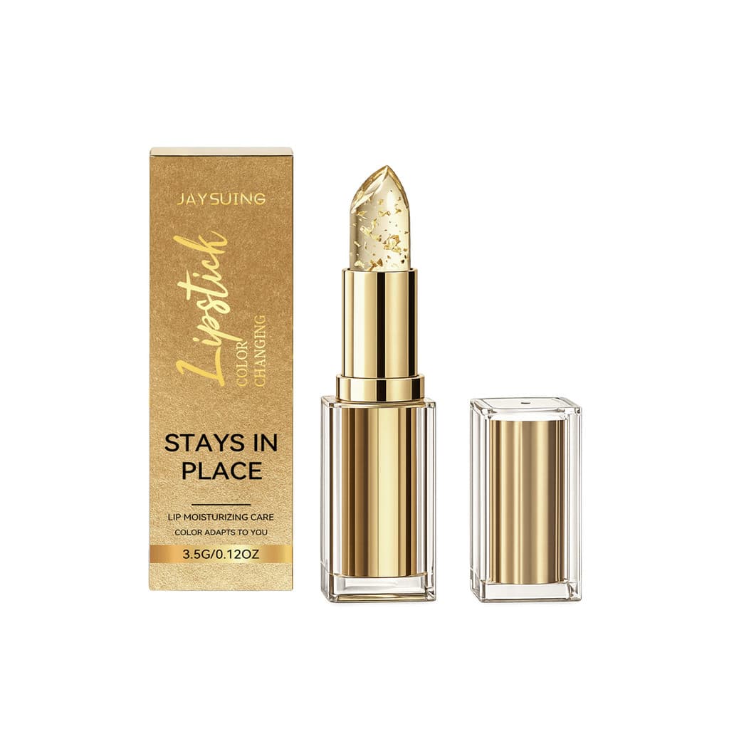 Jaysuing Gold Leaf Bálsamo labial que muda de cor, hidratante macio para a pele dos lábios, textura leve, não pegajoso
