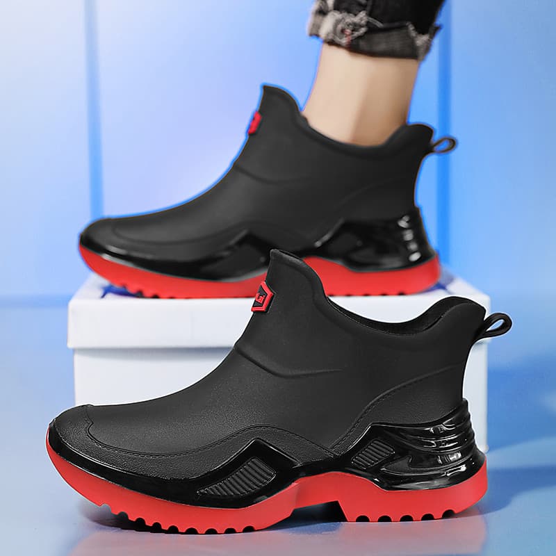 Botas de chuva estilo masculino forro de inverno sapatos de algodão cozinha trabalho impermeável antiderrapante sapatos