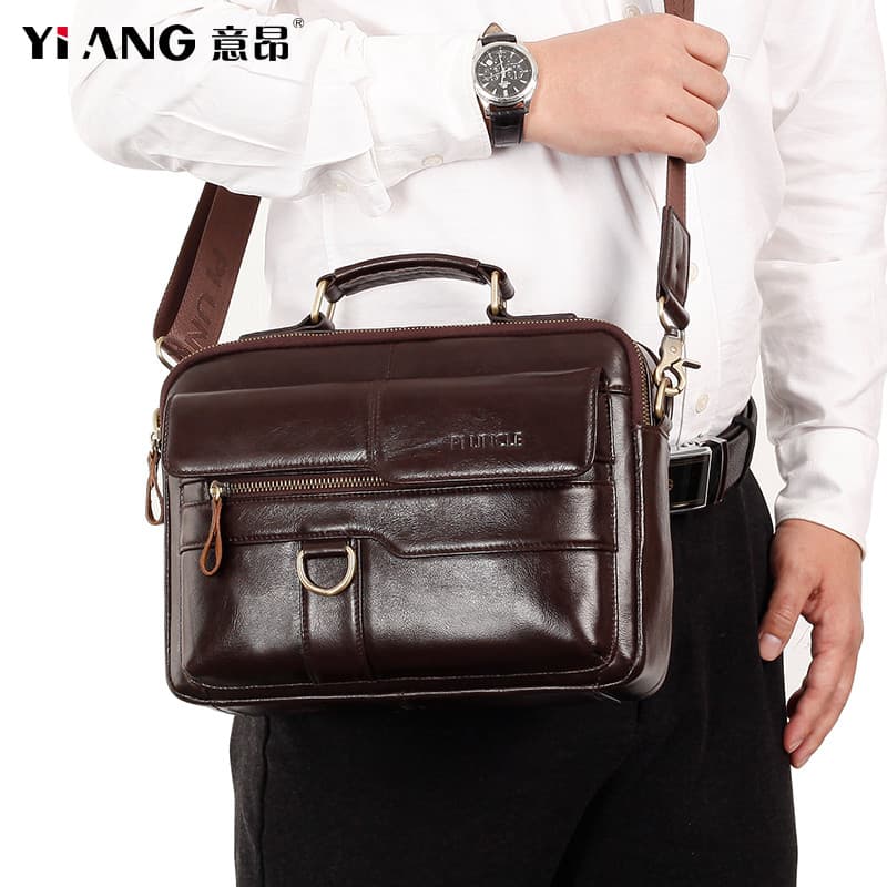 2023 novo estilo de couro genuíno bolsa masculina Casual mensageiro bolsa de ombro Horizontal Multi-camada grande capaci