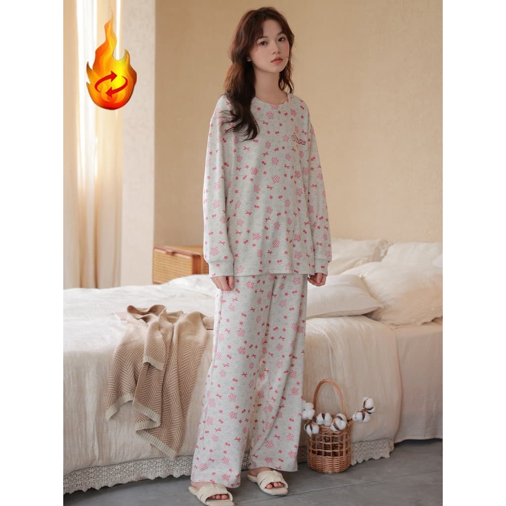 Pijama de veludo alemão feminino outono inverno manga comprida doce bonito Homewear engrossado manga comprida inverno
