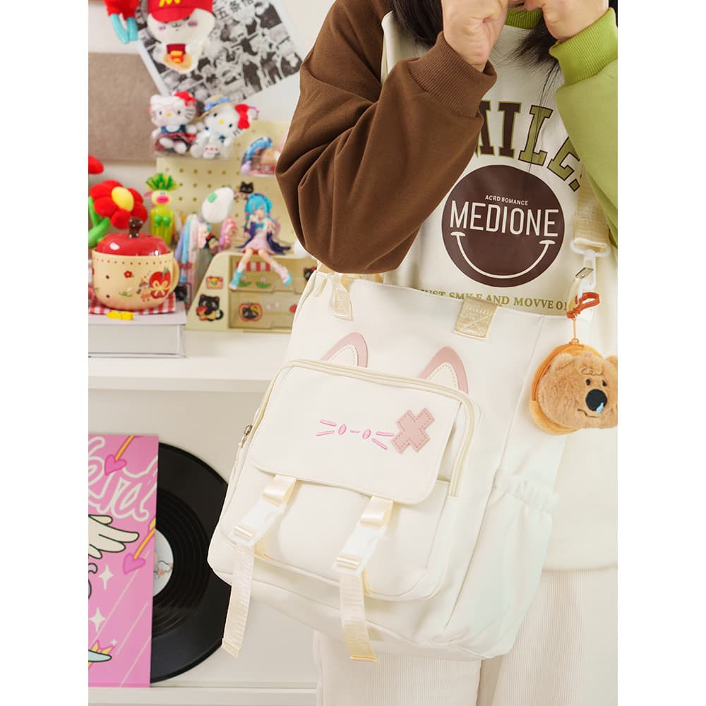 Versão coreana fresco de um ombro portátil Multi-Purpose mochila bonito gato dos desenhos animados Cross-corpo saco clas