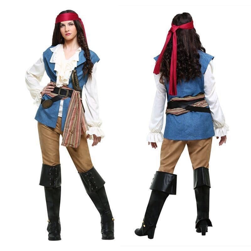 Fantasia de Capitã Pirata para Mulheres Adultas, Traje Temático para Halloween e Festa de Carnaval 
   W6HK