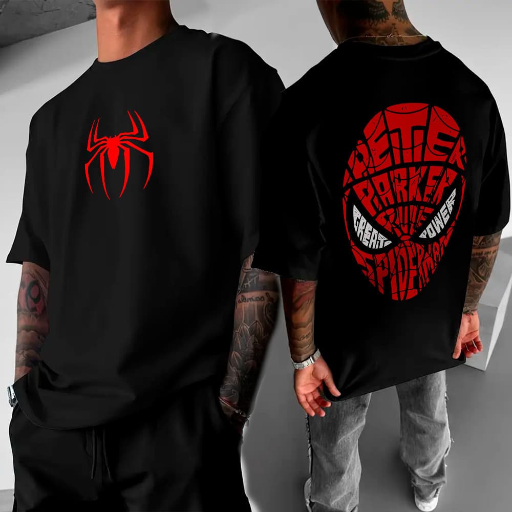 Camiseta Básica e OVERSIZED Estampada Homem Aranha Máscara Face Spider Man City Herói Simbolo Streetwear Film