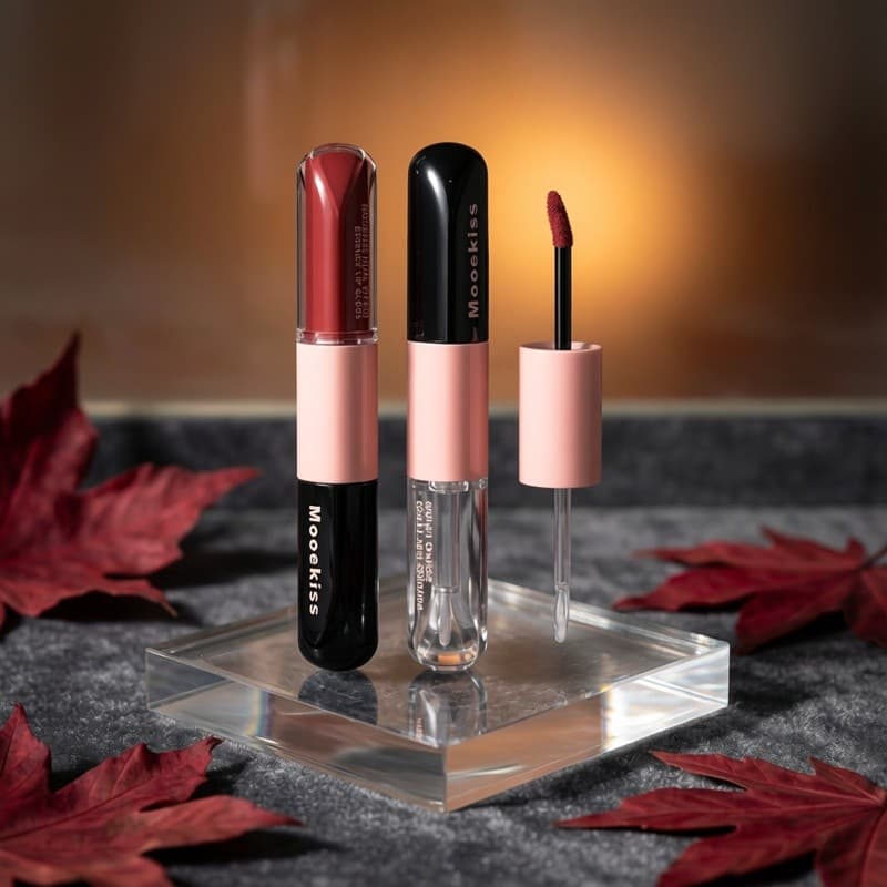 Mooekiss Mooekiss Batom espelhado de duas cabeças, não é fácil de colar, copo hidratante, creme labial fosco, fácil de c