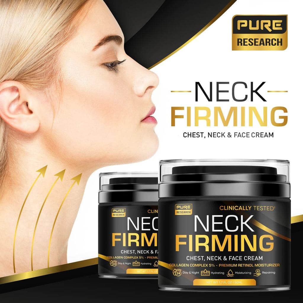 PURE RESEARCH Creme Firmador de Pescoço - Creme Anti-Rugas Dia & Noite para Rosto, Pescoço e Decote - Hidratante, Liftin