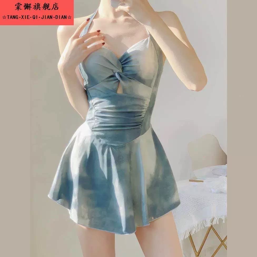 Maiô feminino de uma peça 2025, saia Halterneck, cobertura de férias, barriga, aparência mais fina, estilo desejo puro,