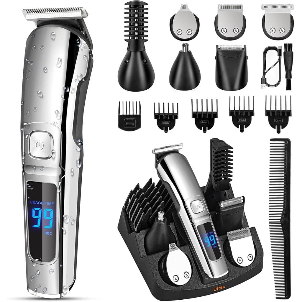 Aparador de Barba Ufree para Homens, Barbeador Elétrico à Prova d'Água para Nariz, Corpo, Rosto e Bigode, Kit de Cuidado