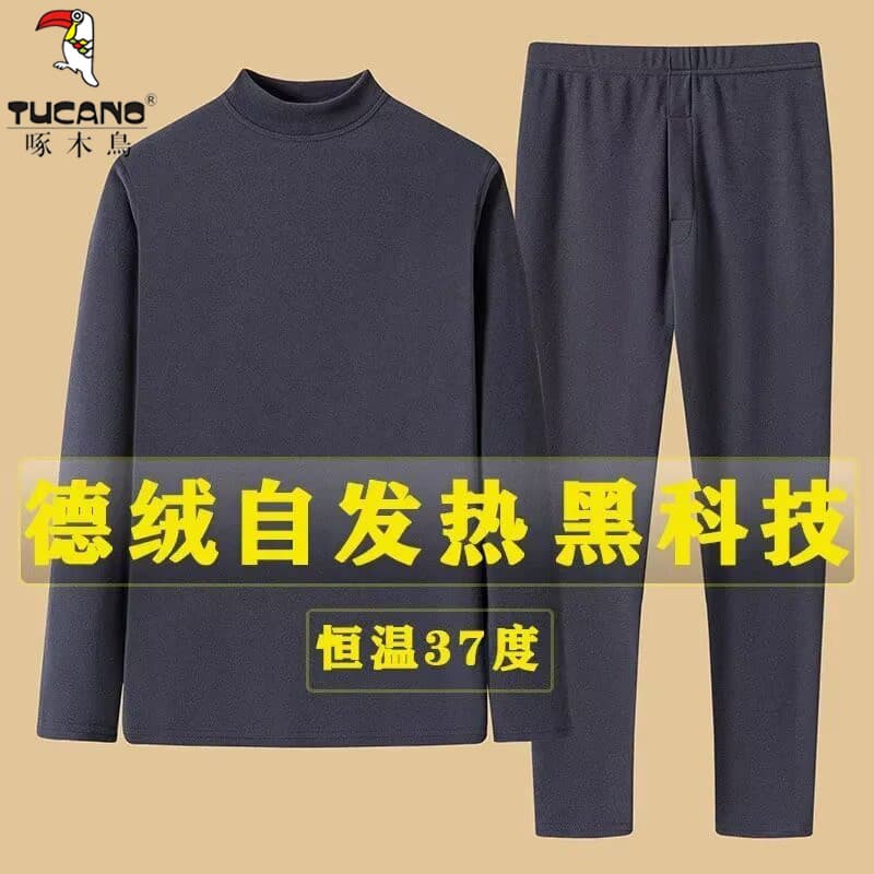 Woodpecker masculino de meia-idade idosos roupa interior térmica forro de lã engrossado terno alemão velo roupas de outo