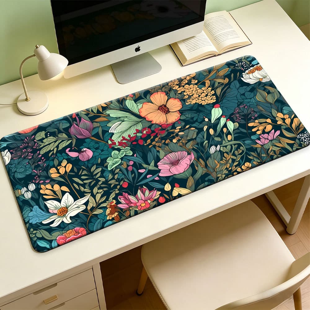 Retro Flores Silvestres Óleo Arte Grande Mesa Mouse Pad Folhas Verdes Decoração Floral Tapete De Escritório