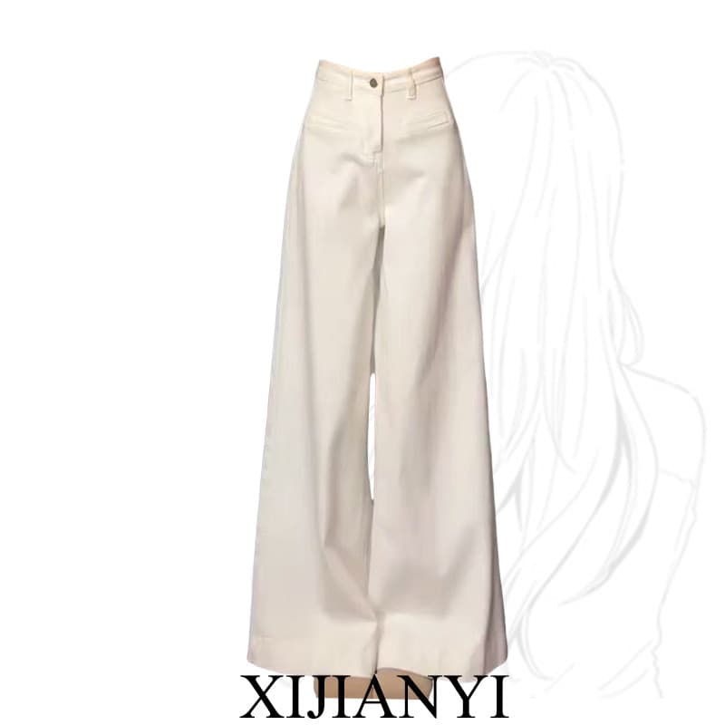 Branco de cintura alta perna larga Jeans feminino verão novo estilo Casual solto não-Leggings mais magro olhar Drape S