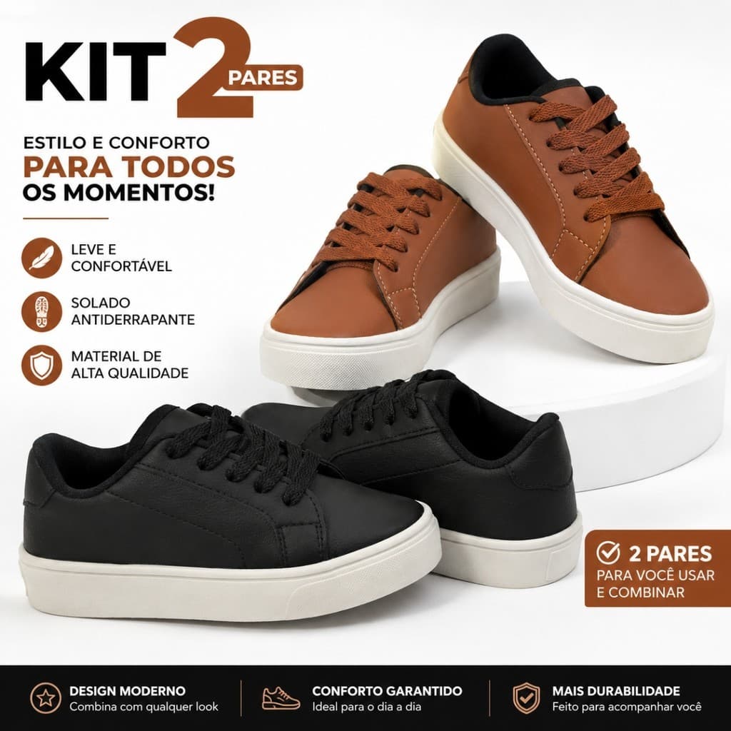 Kit 2 Pares Sapato Infantil Menino Social Casual Confortável Para Todas Ocasiões