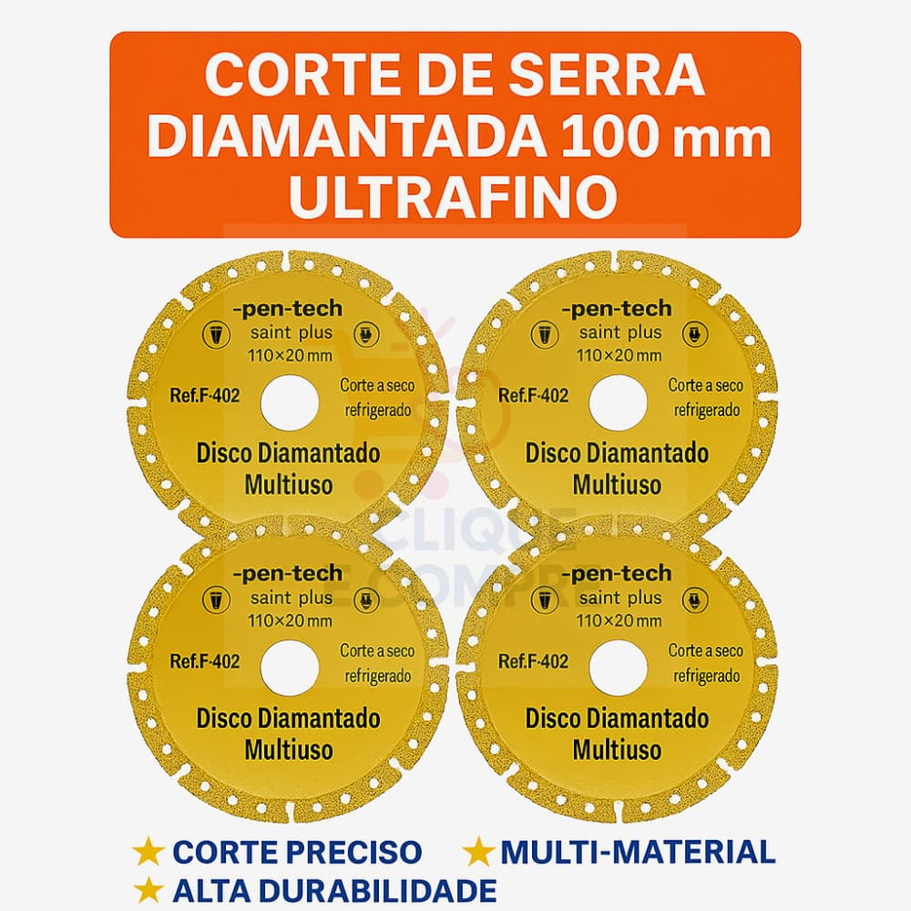 Disco Corte Diamantado Tugstênio 100x20mm Corte Seco Refrigerado Multiuso