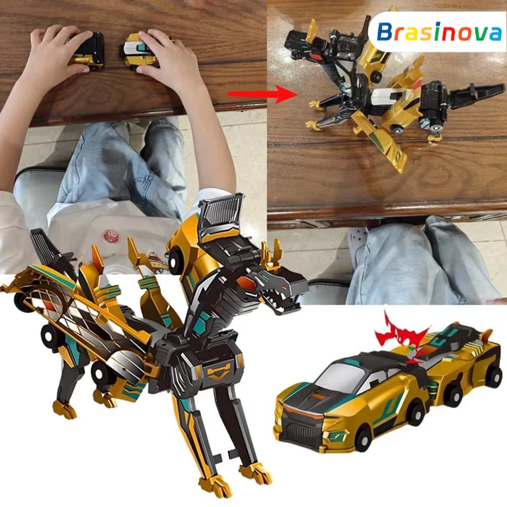 Carrinho Dinossauro 2 em 1 Magnético, Transformável e Colisão Automática, Brinquedo Infantil